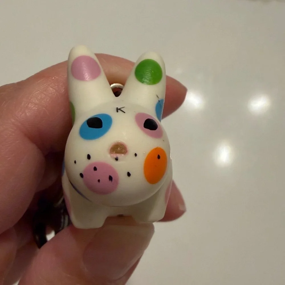 Kidrobot Frank Kozik Labbit Keychain White Polka Dot Vinyl Figure Accessory